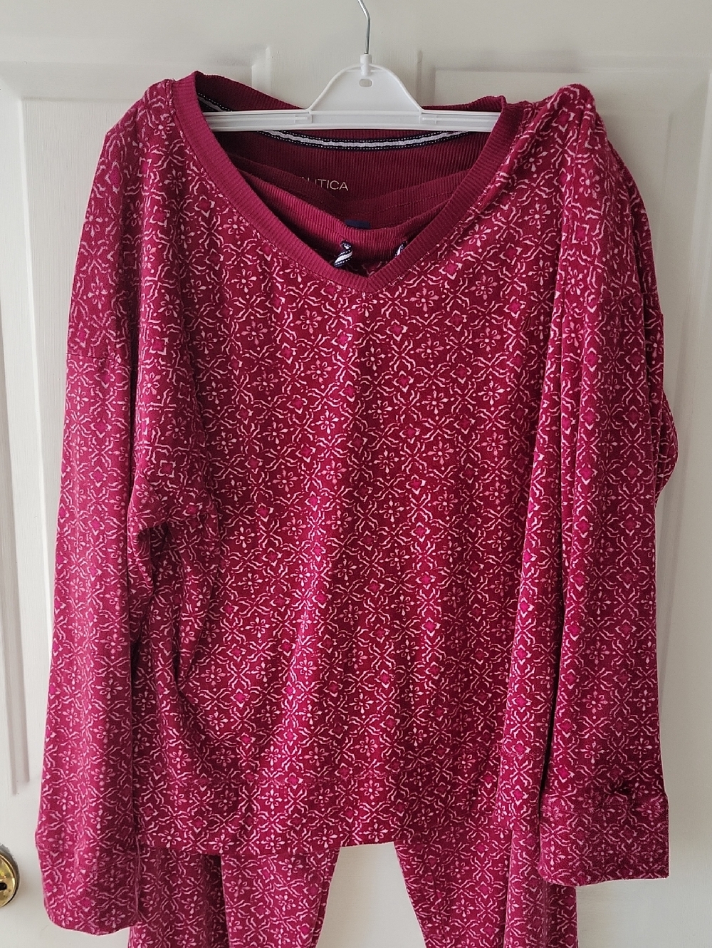 Nautica Women's Rose-Red V-Neck Patterned 2 piece p.j.'s set